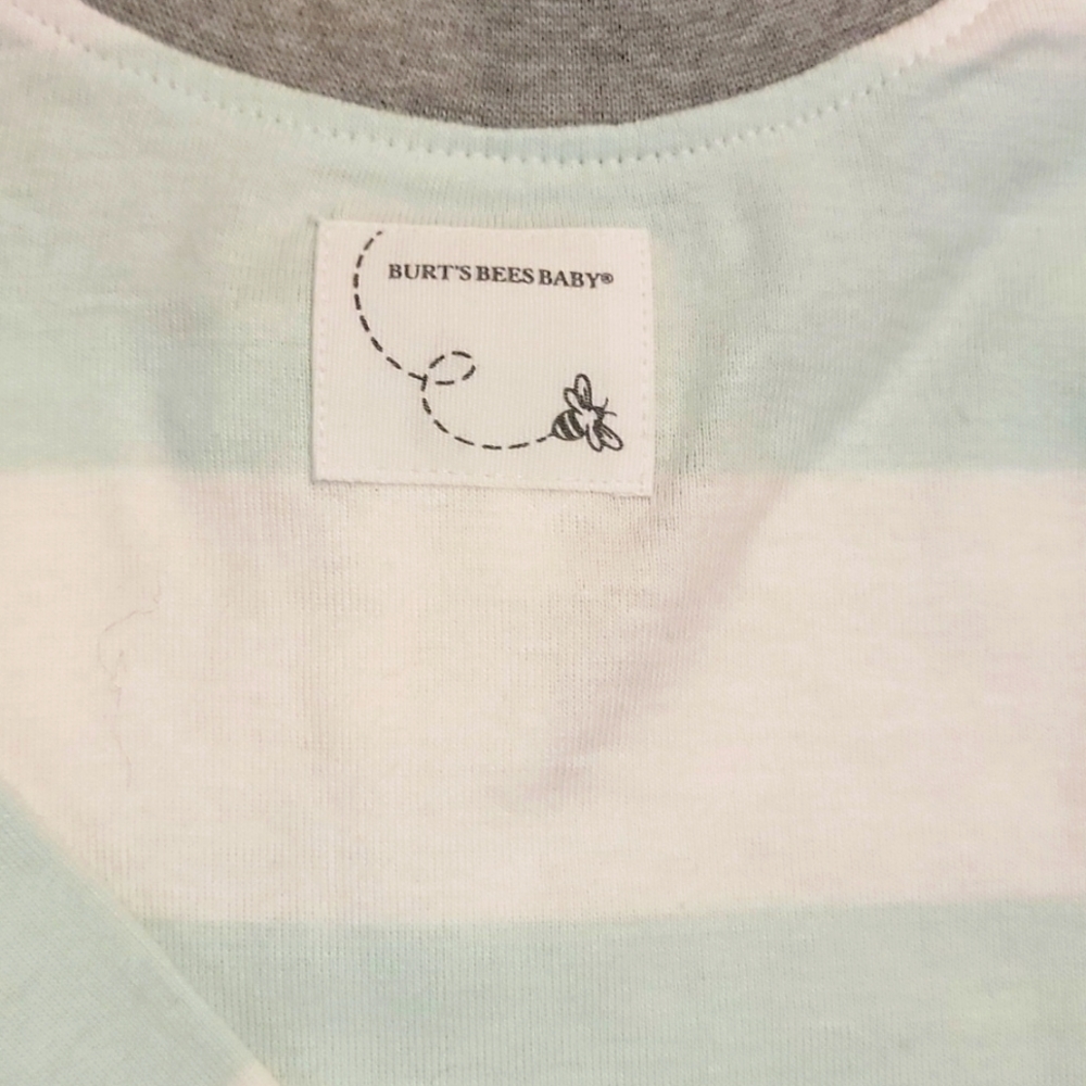 Burt's Bees Baby 12 Month Seafoam Green Striped Footed Pajama - Picture 3 of 4